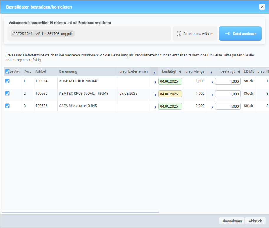 KI-gestützte Bestellbestätigung