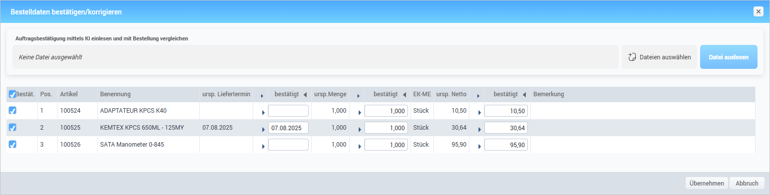 KI-gestützte Bestellbestätigung